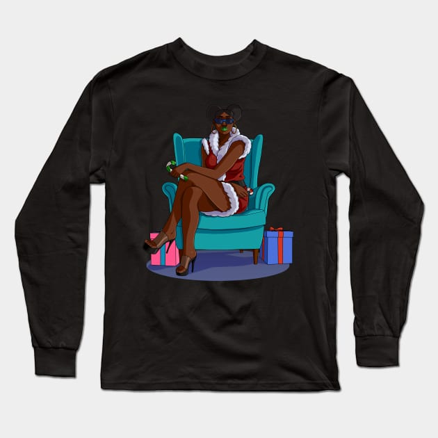 Black Santa Claus Gangster Christmas Long Sleeve T-Shirt by Noseking